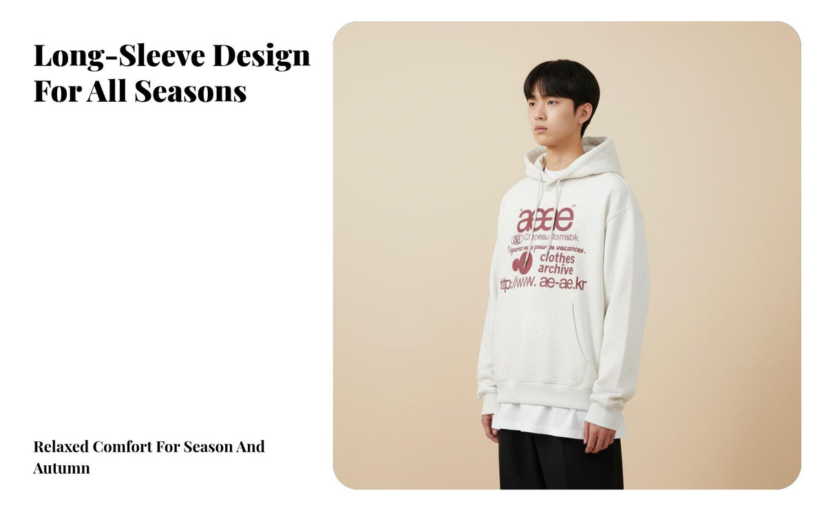 Korean Style Hooded Sweatshirt, Relaxed Long Sleeve Top, Letter Print Unisex Autumn