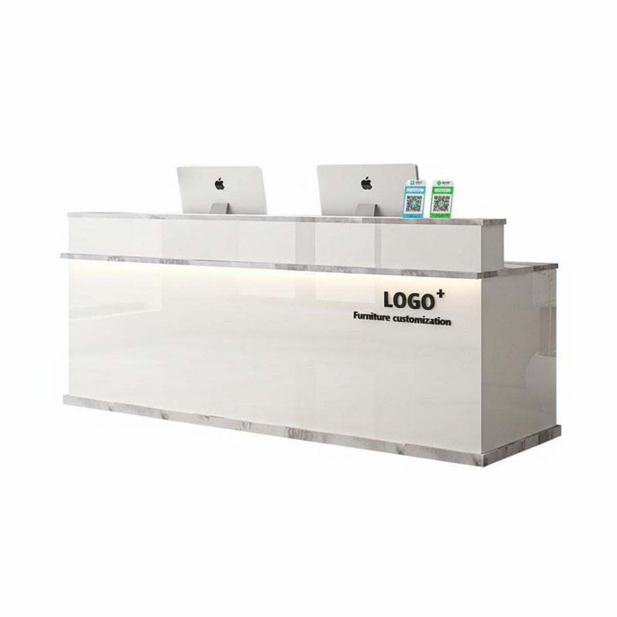 Modern Reception Desk Minimalist Front Desk Counter Checkout Area Varnish Ed Finish Sturdy Construction Secure Storage Suitable for Business Owners Lobby Retail Store Corporate Workplace
