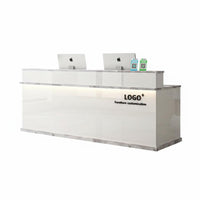 Modern Reception Desk Minimalist Front Desk Counter Checkout Area Varnish Ed Finish Sturdy Construction Secure Storage Suitable for Business Owners Lobby Retail Store Corporate Workplace
