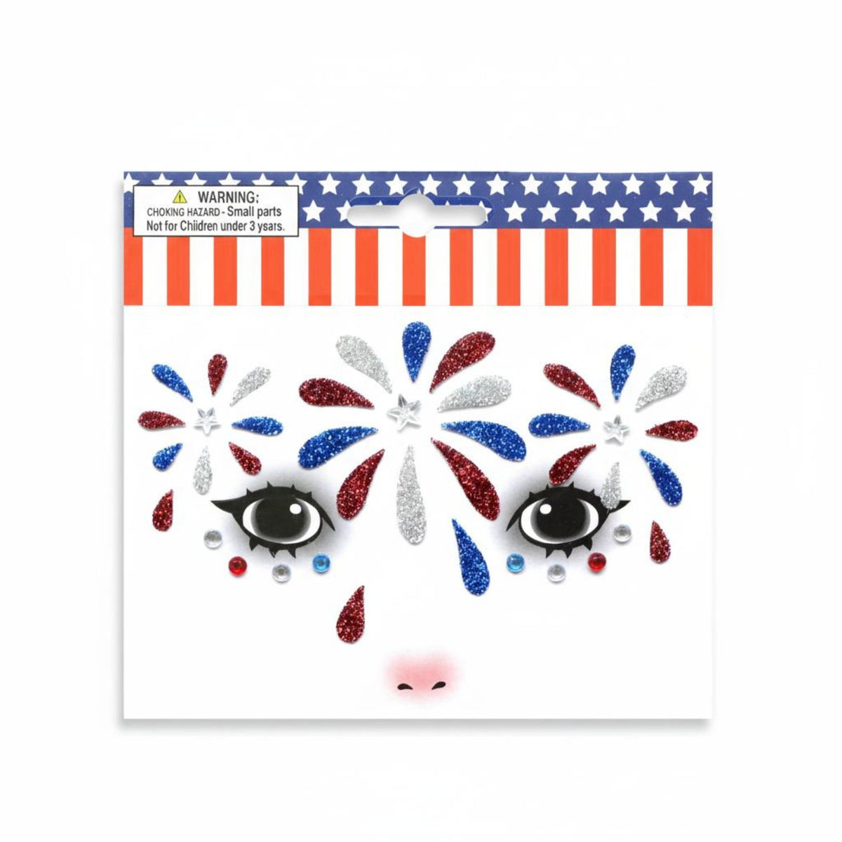 Easy to Apply Independence Day Glitter Face Sticker Iridescent American Flag Face Jewels Waterproof Self-Adhesive Crystal Decals for Women, Teens, Parades