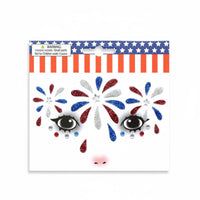 Easy to Apply Independence Day Glitter Face Sticker Iridescent American Flag Face Jewels Waterproof Self-Adhesive Crystal Decals for Women, Teens, Parades
