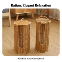 Rattan Design Toilet Paper Holder Debris-Protected Resistant Toilet Paper Holder Basket Cylindrical Towel Storage Bin