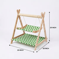 Cat Hammock Wooden Cat Bed and Elevated Swing, Freestanding Wood Bed for Indoor Cats, Curved Resting Area and Comfortable Indoor Pet Furniture