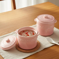 Multi-Purpose Ceramic Stew Pot with Lid Double Handles Individual Soup Crock Macaron Colors Lidded Casserole Dish Gradient Color for Home Kitchen
