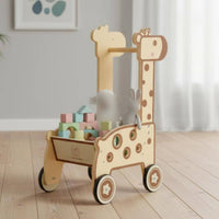 Wooden animal Pusher Early Learning animal Shopping Cart Sturdy Wood Wooden Shopping Cart for Nursery