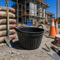 Black Rubber Bucket Open Top Woven-Texture Bucket Nestable Utility Container for Construction Tasks