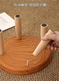 Faux Wood Grain Round Pet Raised Feeder for Cats and Dogs