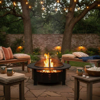 Round Fire Bowl Table Rust-Resistant Finish Log-Fueled Fire Bowl Table Easy Assembly for Backyard, Garden