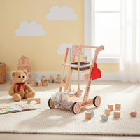 Educational Wooden Pretend Housekeeping Trolley Good Hygiene Habits Wooden Cleaning Trolley Toy Multifunction for Girls, Playroom, Home