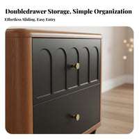 2-Drawer End Table Retro Aesthetic Nightstand Sturdy Frame for Home, Renters