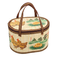 Woven bamboo basket with chicken pattern, 28x18x16 cm, for packaging and storage