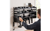 Space-Saving Power Tool Organizer Matte Black Wall-Mounted Tool Organizer Organized Drill Holder with Shelves Strong for Utility Room