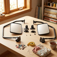 Long Arm Side Mirror Reflective Black Textured Door Mirror Clear Flat Glass