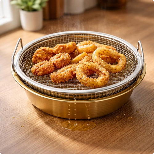 Oil Filter Basket Rolled Rim Mesh Fryer Basket Shallow