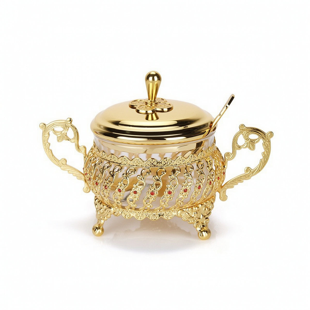 Condiment Jar with Lid and Spoon Gold-Tone Jars for Hosts, Homeowners