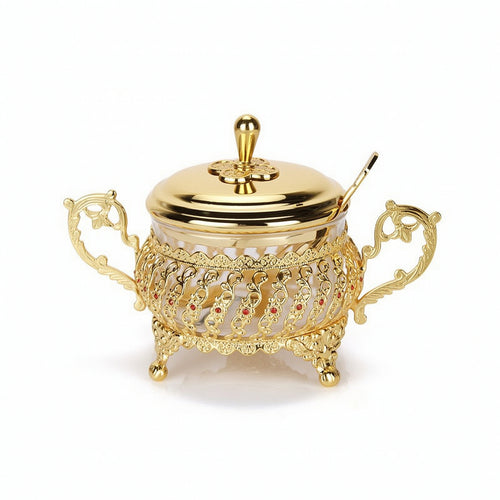 Condiment Jar with Lid and Spoon Gold-Tone Jars for Hosts, Homeowners
