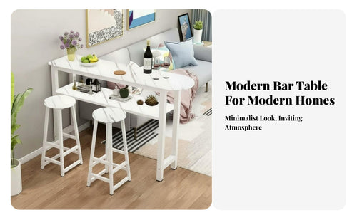 3 Pieces Space-Saving Narrow Counter Height Dining Set Modern Design High Top Table and Chairs Set Multi-Functional Narrow Sofa Table with Stools Stable Steel Frame for Apartment Dwellers, Homeowners, Students, Small Areas, Living Room, Breakfast Nook