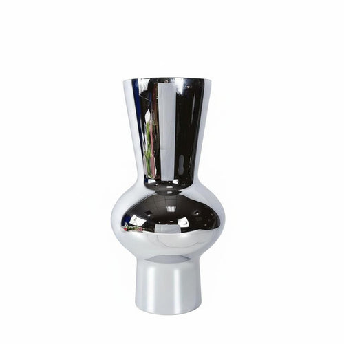 Silver Glass Vase Reflective Surface Modern Chrome Vase for Living Room, Office