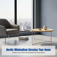Round Coffee Table, Minimalist Italian Design, Sturdy Wood Top, Metal Frame, Small Apartment End Table