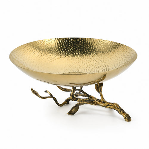 Sculptural Centerpiece Bowl Gold-Tone Metal Bowl with Stand Elegant for Dining Table
