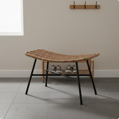 Entryway Shoe Stool Handwoven Rattan Stool Minimalist Home Seating for Living Room, Balcony