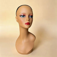 PVC Mannequin Head for African Wig Display, Black Head Model with Hat and Necklace Stand
