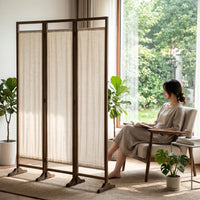 Folding Panel Screen Minimalist Design Freestanding Partition Screen Portable Wood Frame Textile Divider for Entryway, Bedroom, Studio Apartment