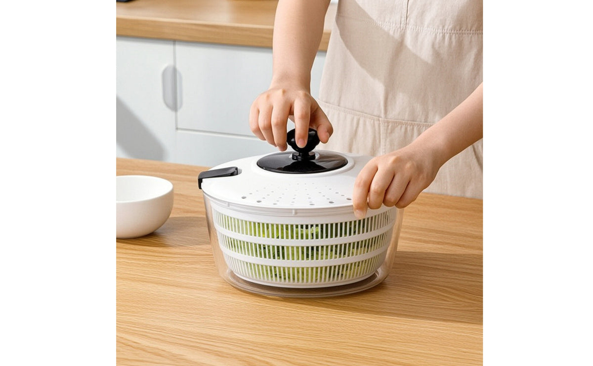 Hand-Crank Salad Dryer Manual Lettuce Dryer Low-Height Salad Dryer with Strainer Transparent for Kitchen Prep, Countertop