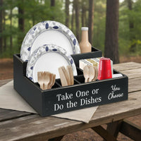 Plate and Utensil Dispenser 6 Compartments Wooden Cutlery Holder for Party Hosts