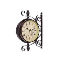 European Iron Art Double-Sided Wall Clock Hanging Clock Creative Pastoral Wall Clock Modern Living Room Bedroom Silent Large