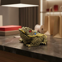 Hollow Brass Toad Figurine Jewel Inlaid Three-Legged Wealth Frog for Living Room
