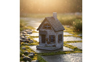Gray Garden House Statue Outdoor Decoration Miniature Cottage Decor for Patio