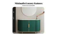 Minimalist Design Fluted Door Credenza Marble Pattern Top Storage Cabinet Multi-Purpose Sideboard Large Capacity for designdiscerning Individuals, Apartment Dwellers, Interior Designers, Entryway, Living Room, Hallway, Bedroom