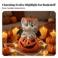 Spooky-Cute Pumpkin Cat Figurine
