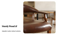 Chinese Circle Armchair Sturdy Wood Frame Accent Chair Leather Seat Archedd Armrests for Readers, Coffee Shop, Office