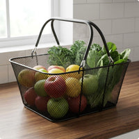Metal Shopping Basket Portable Double Handle Basket Heavy Duty Household Storage for Supermarket