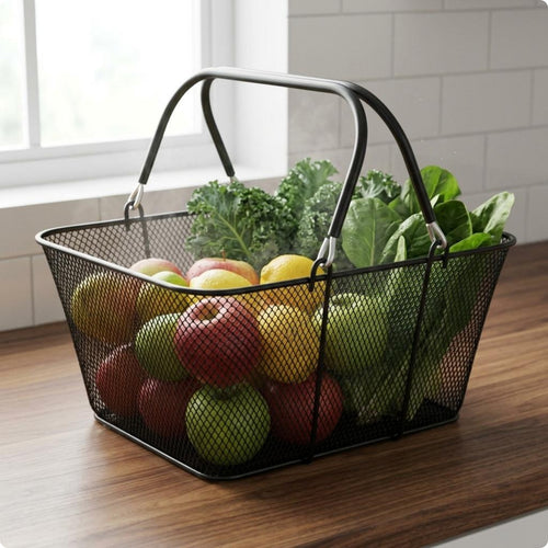 Metal Shopping Basket Portable Double Handle Basket Heavy Duty Household Storage for Supermarket