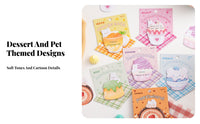 30 Pieces Cute Animal Y Notes Self Cute Animal Note Pad Hand-Drawn Design Dessert Shaped Y Notes for Kids, Teenagers, Planners, Home