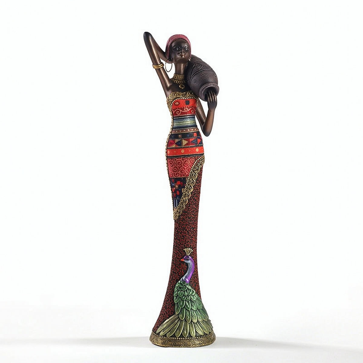 Afrocentric African Woman Figurine Tabletop African Woman Statue Intricate Female Statue with Hoop Earrings Traditional for Home Decorators, Entryway, Mantel