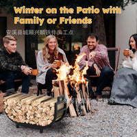 Firewood Rack with Handle, Stable Metal Wood Holder, Movable Indoor/Outdoor Storage