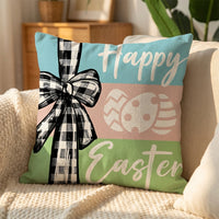 Easter Pillow Cover Happy Easter Print Throw Pillow Cover Invisible Zipper Decorative Linen Pillow Cover for Sofa, Bedroom Holiday Decor