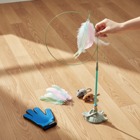 Interactive Suction Cup Cat Wand Toy with Bell and Replaceable Feather Refills