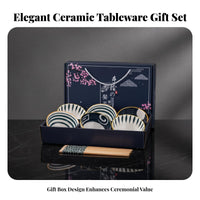 Ceramic Dinnerware Set, Bowl and Plate Gift Set, Assorted Chinese Designs, Gift for Friends or Clients, Hand-Painted