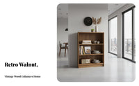 8-Tier Book Rack Walnut Finish Narrow Storage Cabinet Vintage Design Open Shelving for Homeowners, Renters, Home Office