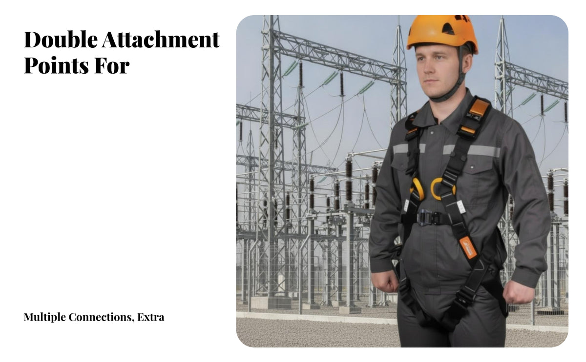 Two Chest Points Full-Body Safety Harness Adjustable Anti-Fall Harness Black and Orange Safety Gear Steel D-Rings for Emergency Rescue