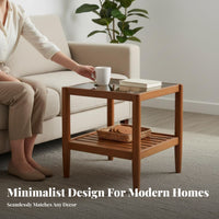 Dual-Level Glass Surface Table Table Space-Saving Design Nightstand Mortise and Tenon Joinery Stable Framework for Homeowners