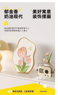 Cream Style Decorative Painting with Tulip, Desktop Ornament for Study or Bedroom