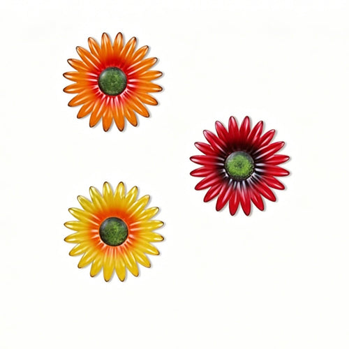 3 Pieces Flower Metal Wall Artisanal Aesthetic Style Iron Botanical Wall Art Hanging Bright Hues Dwelling Decoration for Yard