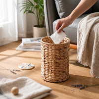 Waste Basket Loop Handle Lidded Waste Basket Compact Size Woven Trash Bin