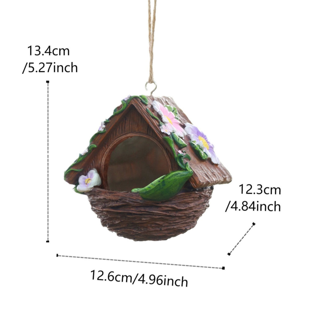 Flower Bird Nest Intricate Details Resin Birdhouse Ornament Colorful Garden Birdhouse for Patio